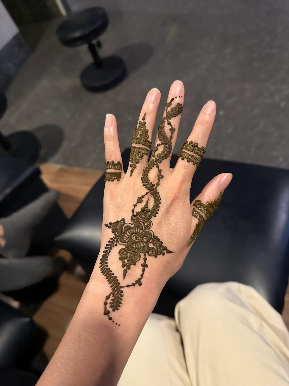 Detailed henna design completed at Green Spa Pokhara